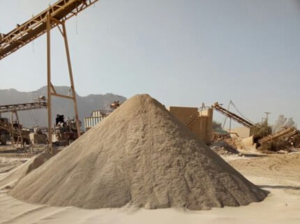 Stonedust Sargodha Brown fine crushed stone powder, quality construction material for plaster, block making, flooring, and surface finishing in Pakistan.