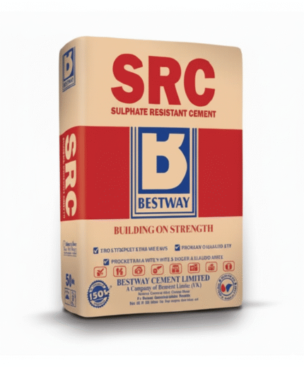 Bestway Cement SRC (Sulphate Resistant Cement), durable cement for foundations, marine works, basements, and sulphate-prone construction areas in Pakistan.