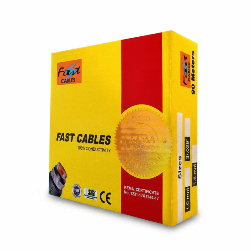 5-core 1.5 mm² control cable, black insulated coil with five color-coded copper conductors (red, black, blue, brown, yellow/green), durable wiring cable for residential, commercial, and industrial control systems.