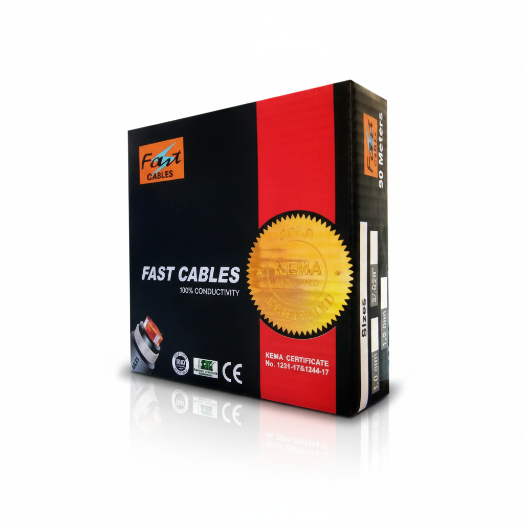 Fast Cables 3-Core 1.5 mm² Control Cable – ISO Certified Copper Wire for Control Systems Fast Cables 3-core 1.5 mm² control cable, red insulated coil with three color-coded copper conductors (red, blue, black), ISO certified wiring cable for residential, commercial, and industrial control systems.