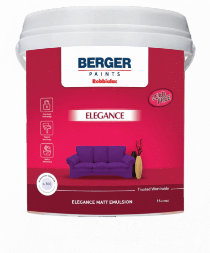 Berger Elegance Emulsion premium interior wall paint bucket – smooth finish, long-lasting colors for homes and offices.
