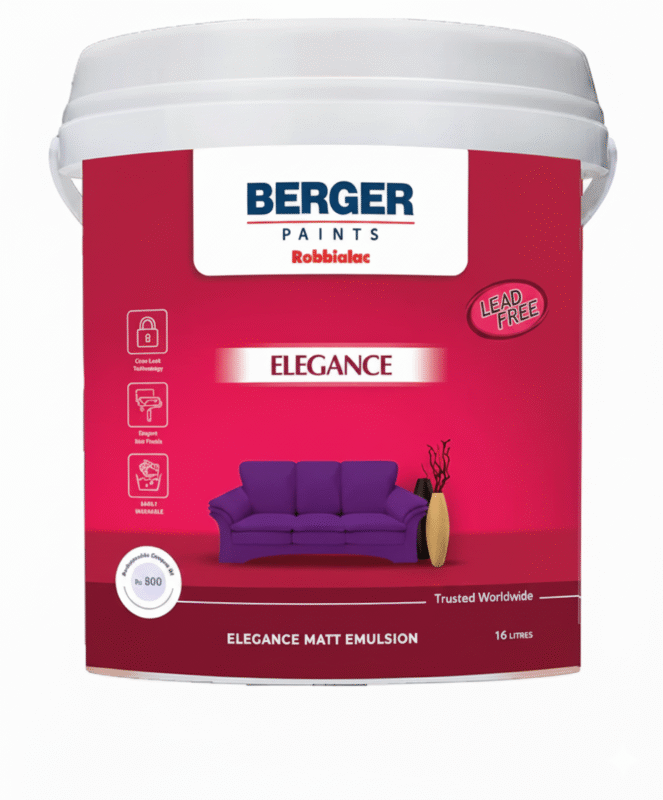 Berger Elegance Emulsion premium interior wall paint bucket – smooth finish, long-lasting colors for homes and offices.