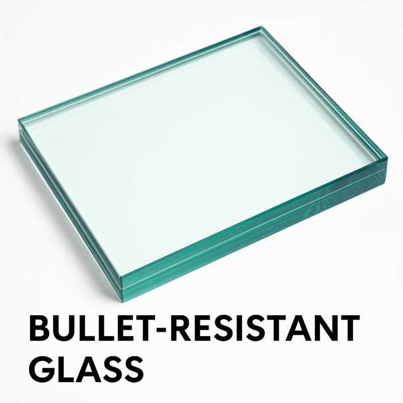 Bullet-Resistant Glass – laminated, high-security glass designed to resist firearm impacts for banks, embassies, and commercial buildings.
